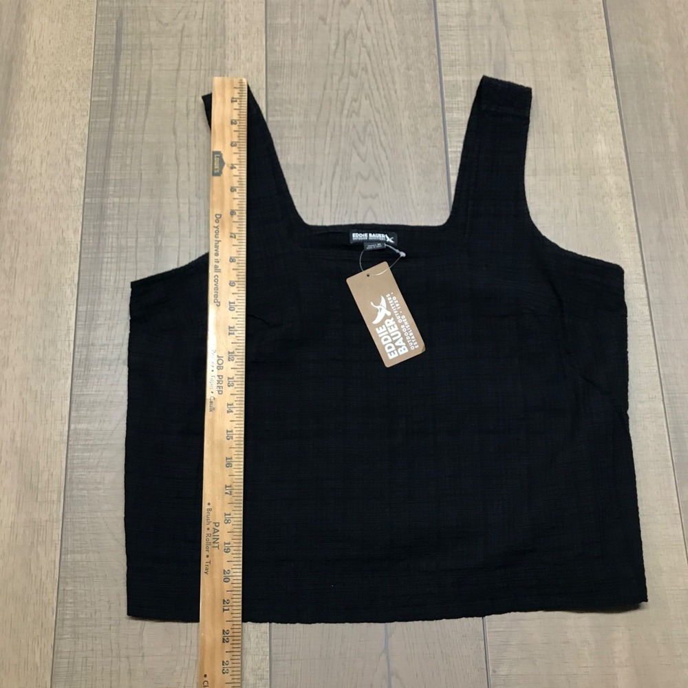 Eddie Bauer Tank Top Womens Size M Black Suns Up Gauze Shirt Square Neck Summer - Picture 10 of 12
